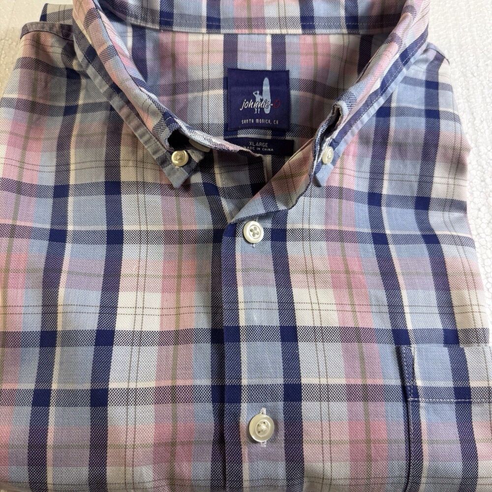 Johnnie O Men’s XL Pink Blue Plaid Button Down‎ Long Sleeve Shirt Ken Preppy